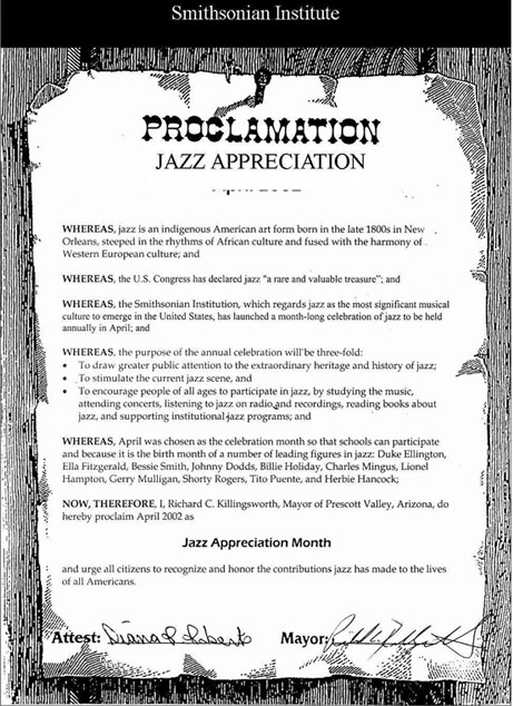 Jazz Appreciation Month Prescott AZ Proclamation